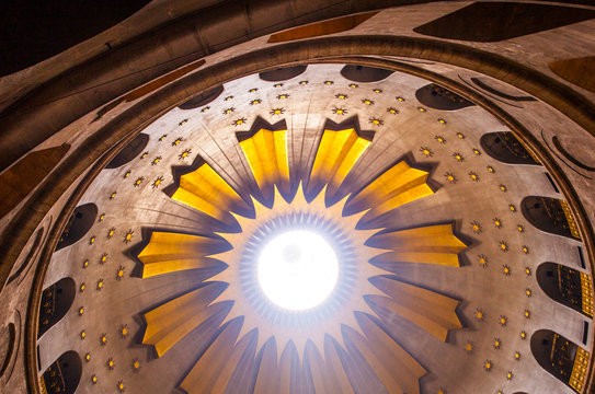 The interior of Church of the Holy Sepulchre, where Jesus was buried in the traditional belief.