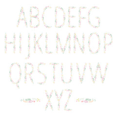 Vector set of beautiful floral English capital letters from A to Z isolated on white background. Botanical alphabet. Spring uppercase letters for initials, monograms and icons for romantic weddings.