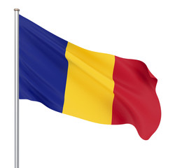 Romania flag blowing in the wind. Background texture. Bucharest, Romania. 3d rendering, wave. - Illustration. Isolated on white.