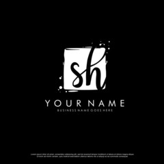 S H SH initial square logo template vector