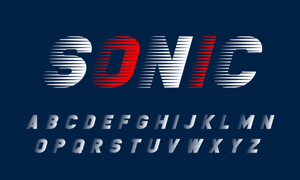 Vector speed alphabet set. Modern stylized dynamic font. SONIC typeface for your design.