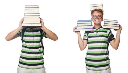 Young student with books isolated on white 