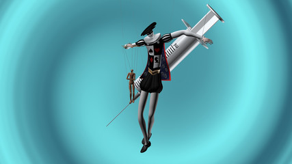 Junkie in the hands of the demon 3d illustration render