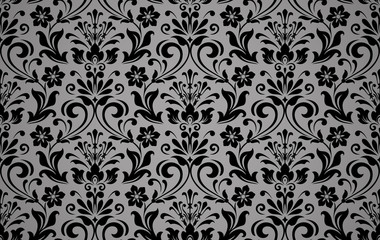 Wallpaper in the style of Baroque. Seamless vector background. White and black floral ornament. Graphic pattern for fabric, wallpaper, packaging. Ornate Damask flower ornament