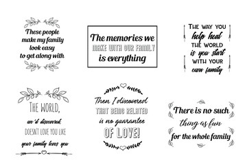 Set of Calligraphy sayings for print. Vector Quotes about Family and friendship