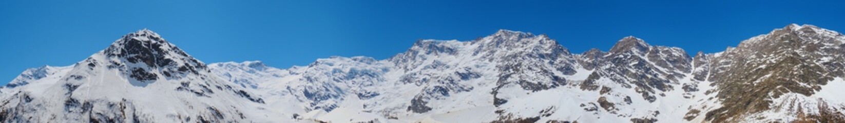 Panoramic view of the Monte Rosa with its glacier, in the northern Italian Alps - May 2019