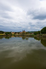 Fototapeta na wymiar Symmetrical landscape view of basilica Velehrad, Czech republic.