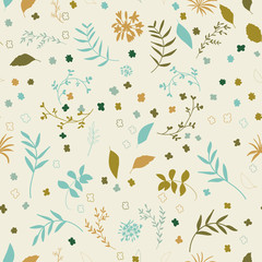 Seamless floral pattern with flowers and leaves. Modern background with hand drawn elements.