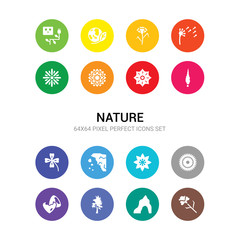 16 nature vector icons set included carnation, cave, cedar, chestnut, chrysanthemum, clematis, cliff, clover, cypress, daffodil, dahlia icons