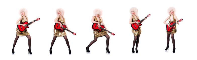 Fototapeta premium Young singer with afro cut and guitar