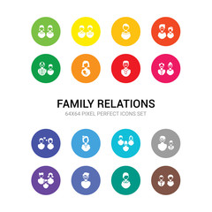 16 family relations vector icons set included brother, cousin, ex-husband, family, father, father-in-law, fiancée, girlfriend, grandparents, husband, mother icons