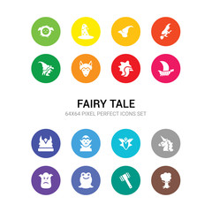 16 fairy tale vector icons set included talking tree, thor, toad, troll, unicorn, valkyrie, vampire, viking, viking ship, warrior, werewolf icons