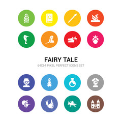 16 fairy tale vector icons set included palace, pegasus, phoenix, pinocchio, pirate, potion, princess, protagonist, queen, quetzalcoatl, rapunzel icons