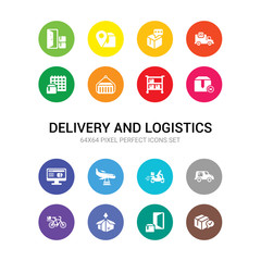 16 delivery and logistics vector icons set included delive box verification, delivery, delivery box, by bike, by car, by motorcycle, plane, website, cancelled, cart, containers icons