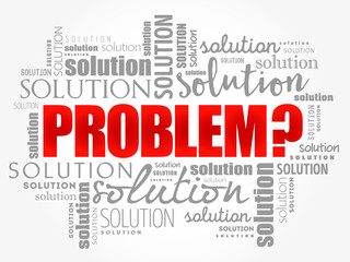 Problem and solution word cloud collage, business concept background