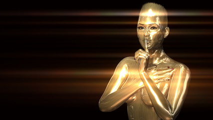 Female model with beautiful golden skin and perfect body