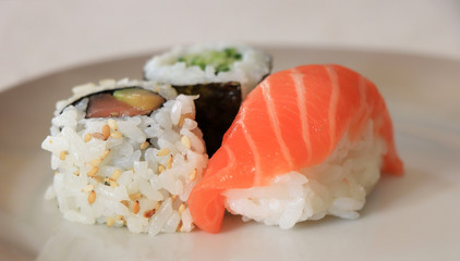 Detail of sushi meal in a dish