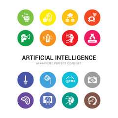 16 artificial intelligence vector icons set included 360 degrees, ai, ai brain, ai grid, ar camera, ar glasses, ar monocle, wand, artificial atmosphere, artificial intelligence, wireless charging