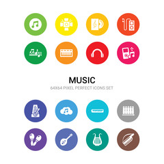 16 music vector icons set included keytar, lyre, mandolin, maraca, marimba, melodica, melody, metronome, mp3, music, music keyboard icons
