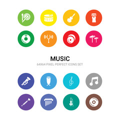 16 music vector icons set included cd, cello, chimes, clarinet, clave, clef, conga, cornet, cymbal, cymbals, diapason icons