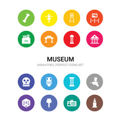 16 museum vector icons set included venus de milo, visitor, acrylic, african mask, airbrush, ancient, ancient jar, anthropology, antic architecture, antique column, arc icons