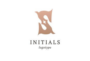 Letter S vector logo. Vintage Insignia and Logotype. Business sign, identity, label, badge initials. Monogram design elements, graceful template. Calligraphic elegant logo design