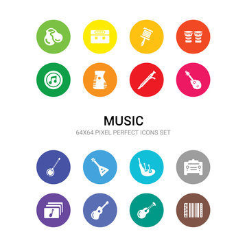 16 music vector icons set included accordion, acoustic, acoustic guitar, album, amplifier, bagpipes, balalaika, banjo, bass guitar, bassoon, zither icons