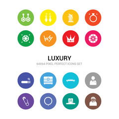 16 luxury vector icons set included bodyguard, boss, bracelet, brooch, business man, car collection, chest, cigar, clutch, crown, cufflinks icons