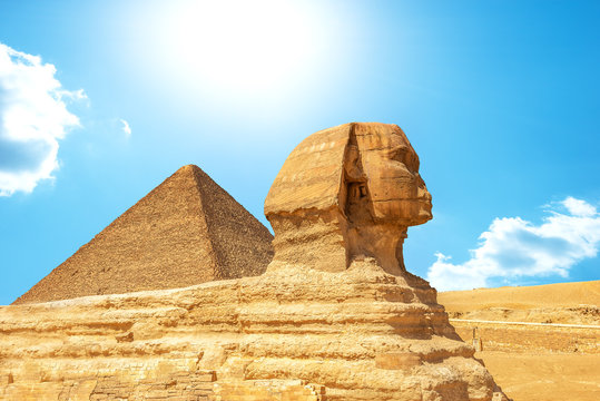 Sphinx and pyramid in Giza