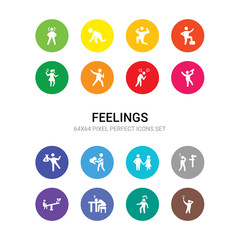 16 feelings vector icons set included inspi human, irritated human, lazy human, lonely lost loved lovely lucky pissed pissed off positive icons