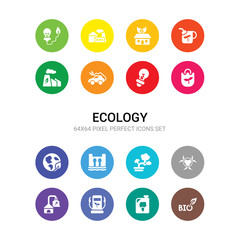 16 ecology vector icons set included bio, biodiesel, biofuel, biogas, biohazard, bonsai, dam, eco, eco bag, eco bulb, car icons