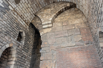 The Roman wall of Barcelona, Barrio Gotico (Gothic Quarter) , Catalonia, Spain