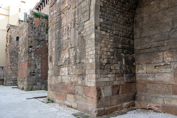 The Roman wall of Barcelona, Barrio Gotico (Gothic Quarter) , Catalonia, Spain