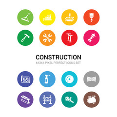 16 construction vector icons set included air compressor, angle grinder, barrier, beam, birck wall, blade saw, blowtorch, print, bolster, boning rod, wrench icons