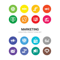 16 marketing vector icons set included like, loudspeaker, loyalty, mail, marketing, marketing graph, presentation, megaphone, online online store, pop up icons