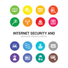 16 internet security and vector icons set included secure payment, server security, spam, spyware, sql, ssl, sync, traffic encryption, trojan, virtual private network, virtualization icons