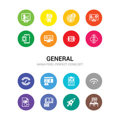 16 general vector icons set included coworking, creative pencil rocket, cit history, cit limit, cit rating, report, risk, score, crypto-exchange, data aggregation, data engineering icons