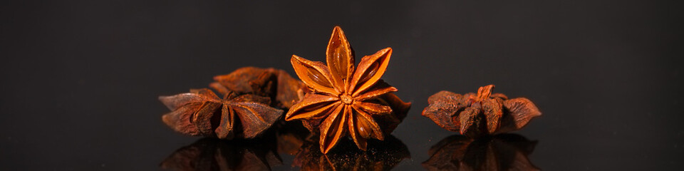 anise star, fragrant spice (seasoning spices). food background. top