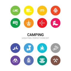 16 camping vector icons set included axes, backpack, barbecue, binocular, binoculars, bonfire, boot, boots, boots shoes, bow, burner icons