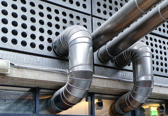 Industrial architecture, functional details: steel wall panels and pipes