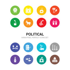 16 political vector icons set included american government building, ballot, bribe, candidate for elections, candidates ranking graphic, charity, checklist with a pencil, corruption, debate,