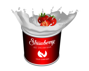 Realistic strawberry vector, Fruit, berries and yogurt