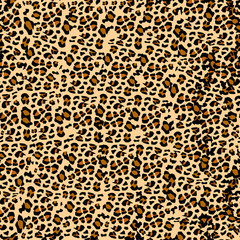 Leopard pattern. Seamless vector print. Realistic animal texture. Black and yellow spots on a beige background. Abstract repeating pattern - leopard skin imitation can be painted on clothes or fabric.