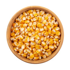 Corn seeds in a wooden bowl isolated on white background