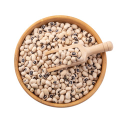 Black-eyed peas in a wooden bowl isolated on a white background