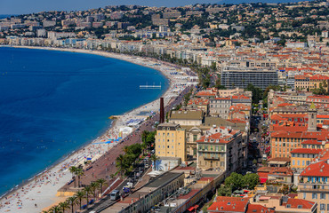 Fototapeta na wymiar View of Nice cityscape onto the Old Town Vieille Ville in Nice French Riviera on Mediterranean Sea, Cote d'Azur, France