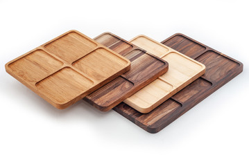 Shaped wooden boards in row on white background