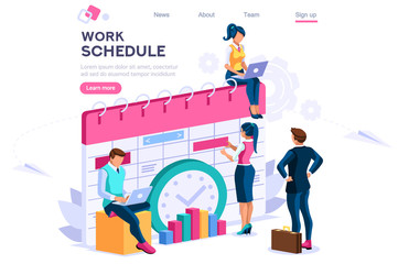 Week schedule, daily plan, work organizer. People and text, characters concept for web banner, infographics, hero images. Flat isometric vector illustration isolated on white background