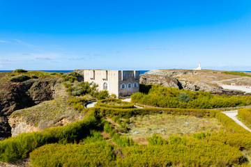 Fort Sarah Bernhardt and the Poulains lighthouse at Belle-Île-en-Mer in Brittany