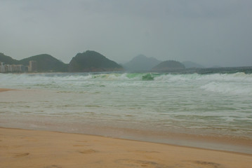 Rio de Janeiro: The most famous beach, Copacabana beach in cloudy weather. Brazil